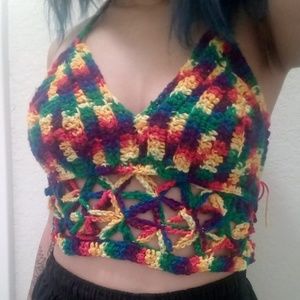 Handmade crocheted crop top rainbow